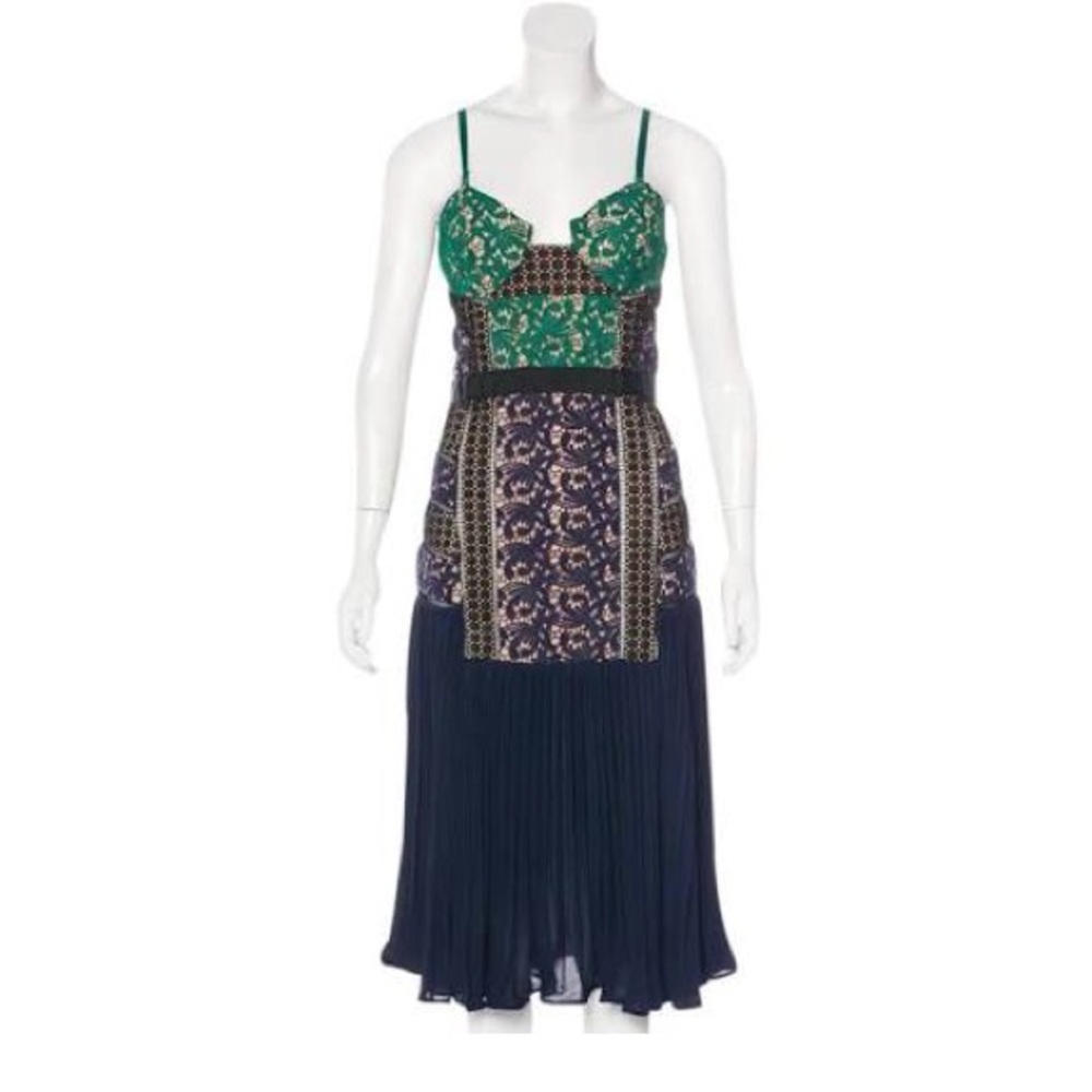 Self Portrait Navy and Green lace bustier dress